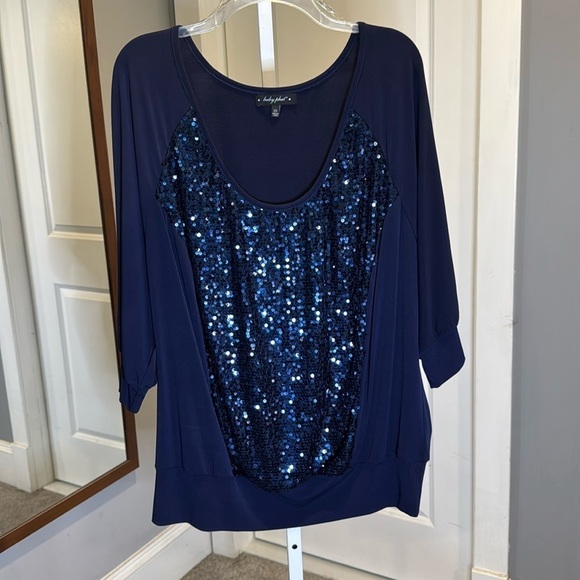 Baby Phat blue sequin holiday party New Year’s plus size 2X blouse top - Picture 3 of 10